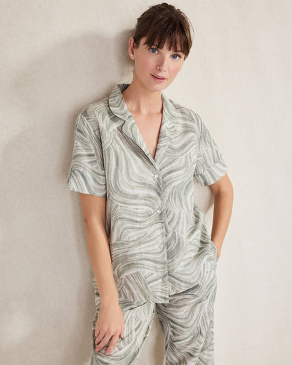 ORGANIC COTTON LINEN WATERCOLOR PAJAMA SHIRT | Talbots