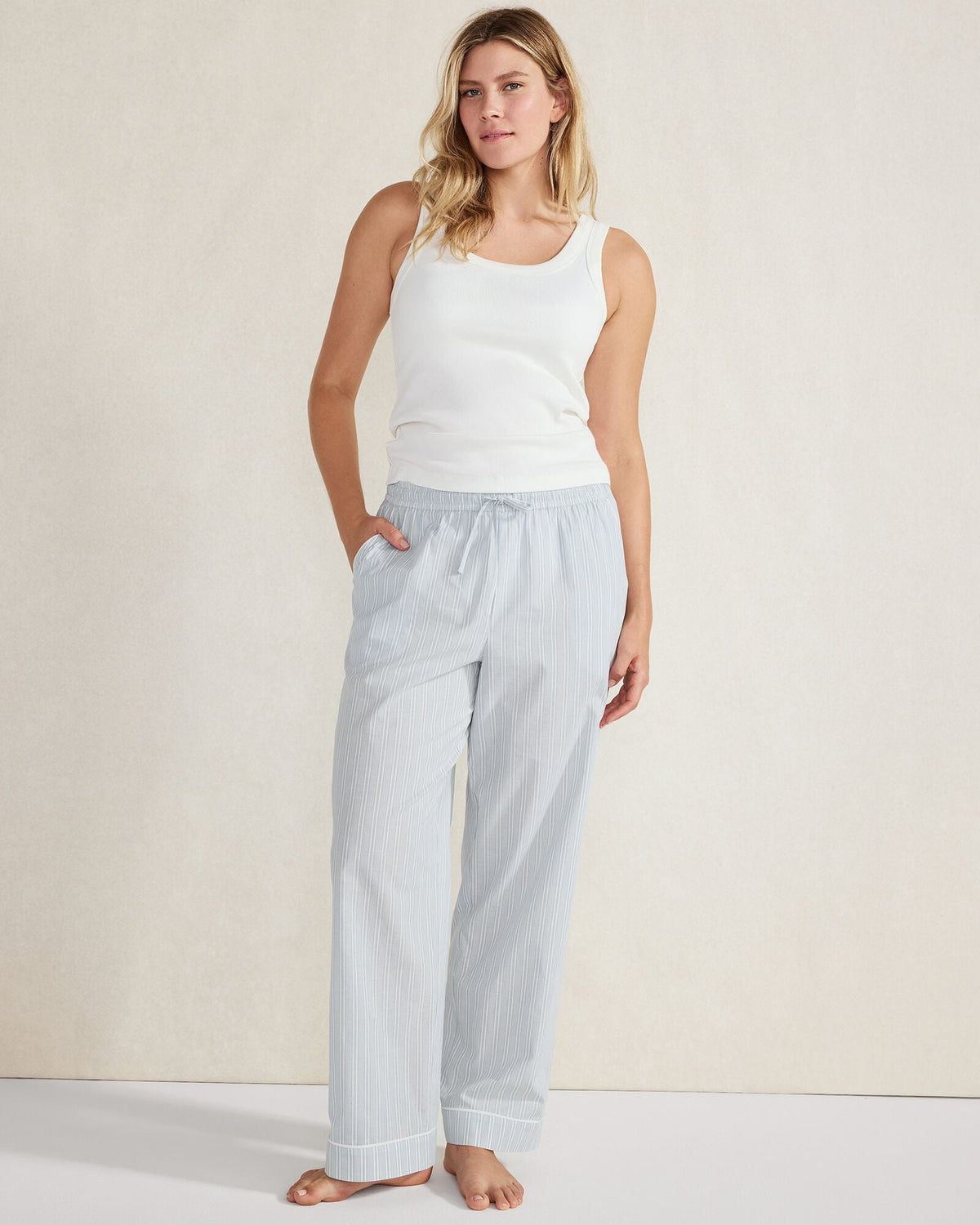 ORGANIC COTTON POPLIN STRIPED PAJAMA PANTS | Talbots