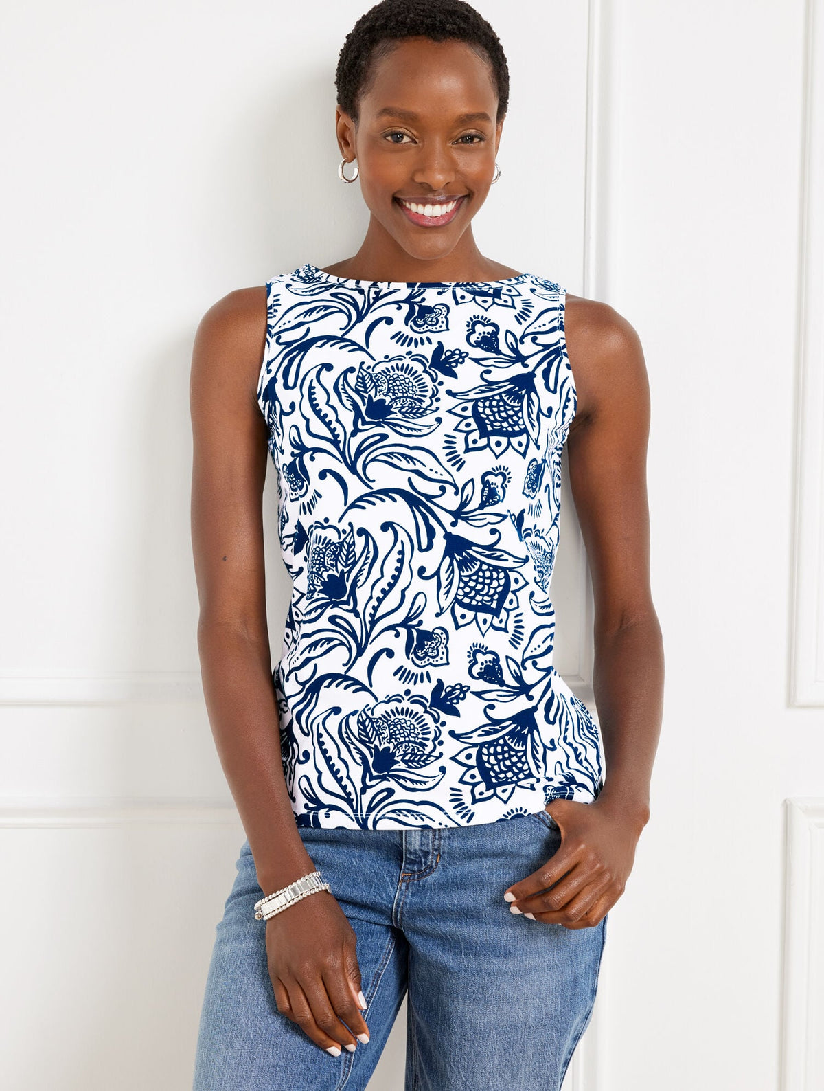 BATEAU NECK TANK - BICOLOR JACOBEAN | Talbots