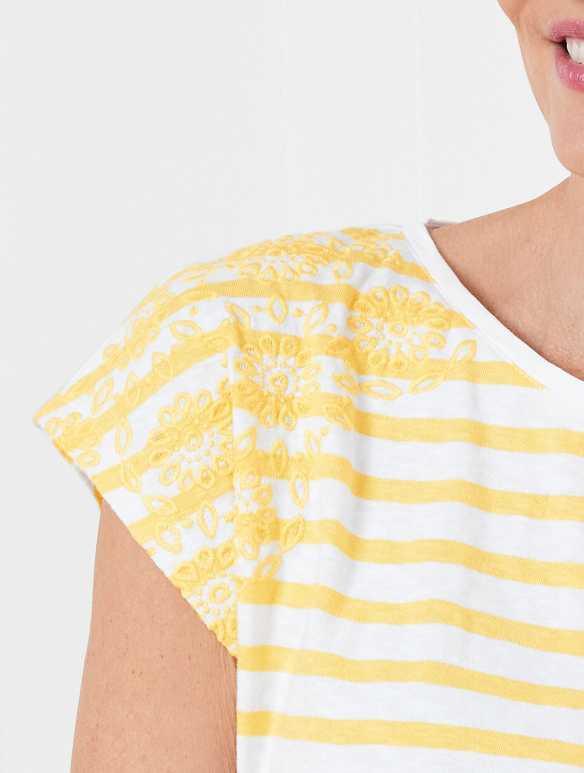 EMBROIDERED DROPPED SHOULDER TEE - JOSEPHINE STRIPE | Talbots