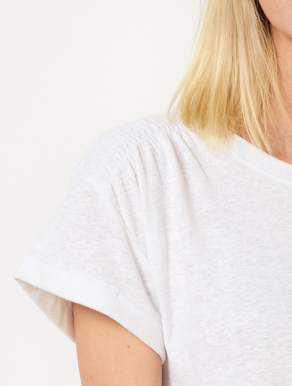 SMOCKED SHOULDER CREWNECK TEE | Talbots