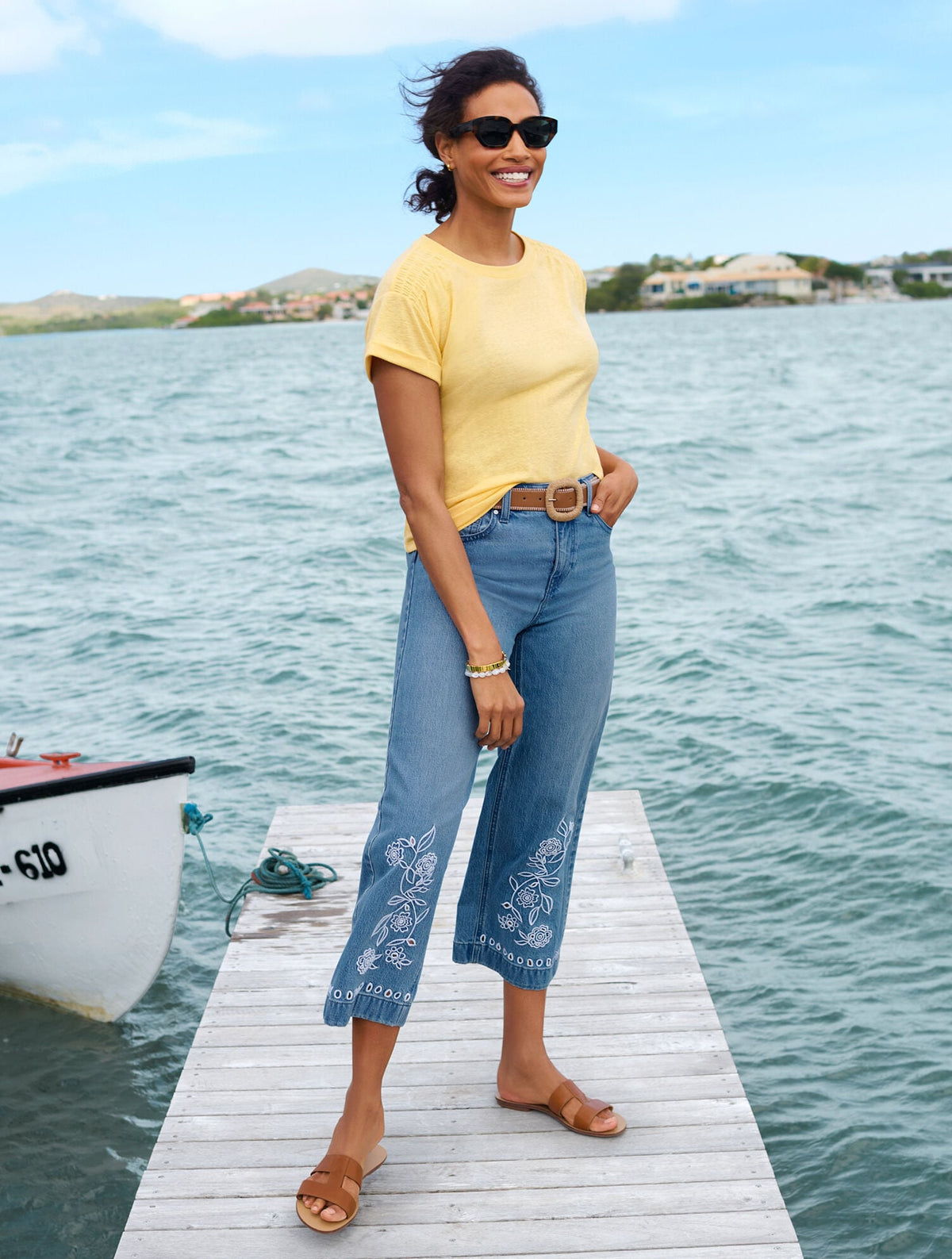 SMOCKED SHOULDER CREWNECK TEE | Talbots