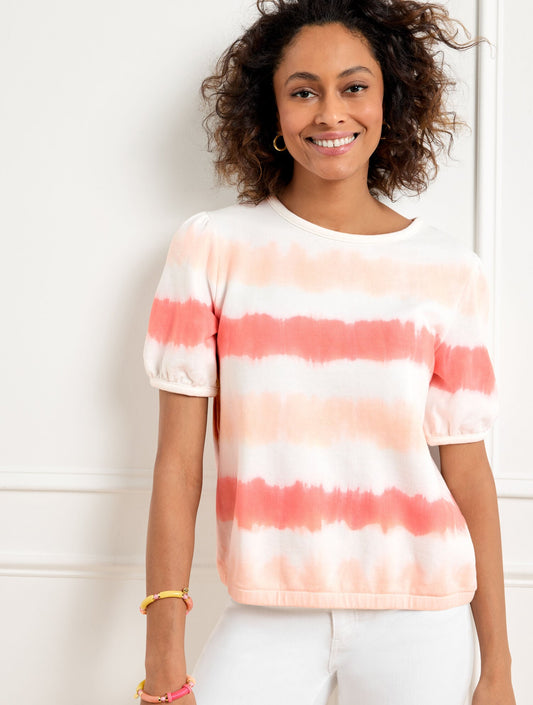SHORT SLEEVE TERRY SWEATSHIRT - TIE-DYE STRIPE | Talbots