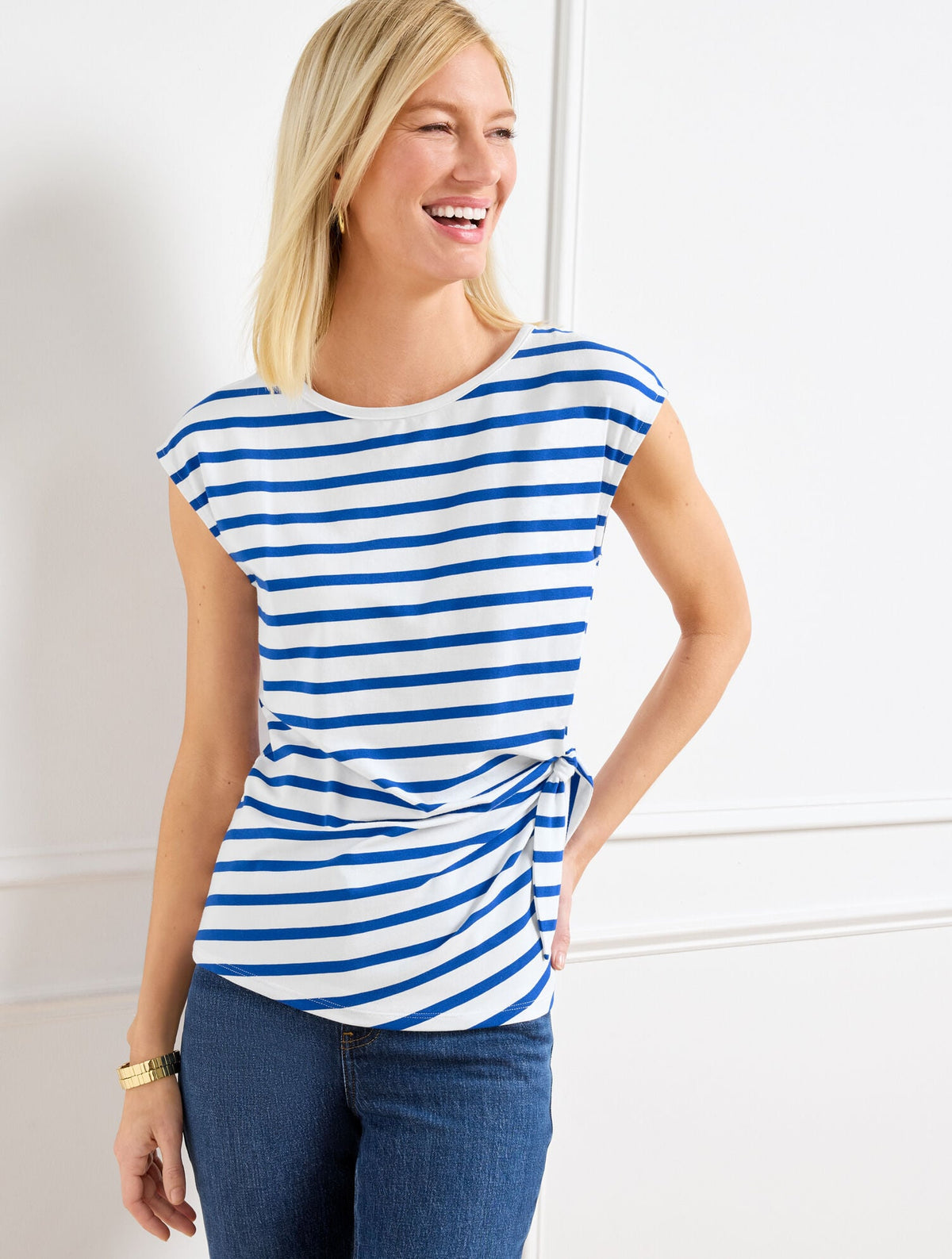 SIDE TIE CREWNECK TEE - STRIPE | Talbots