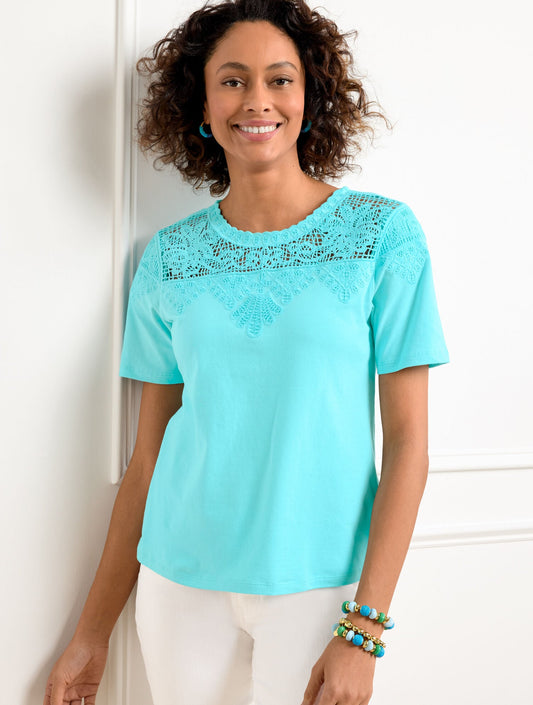 LACE TRIM CREWNECK TEE | Talbots