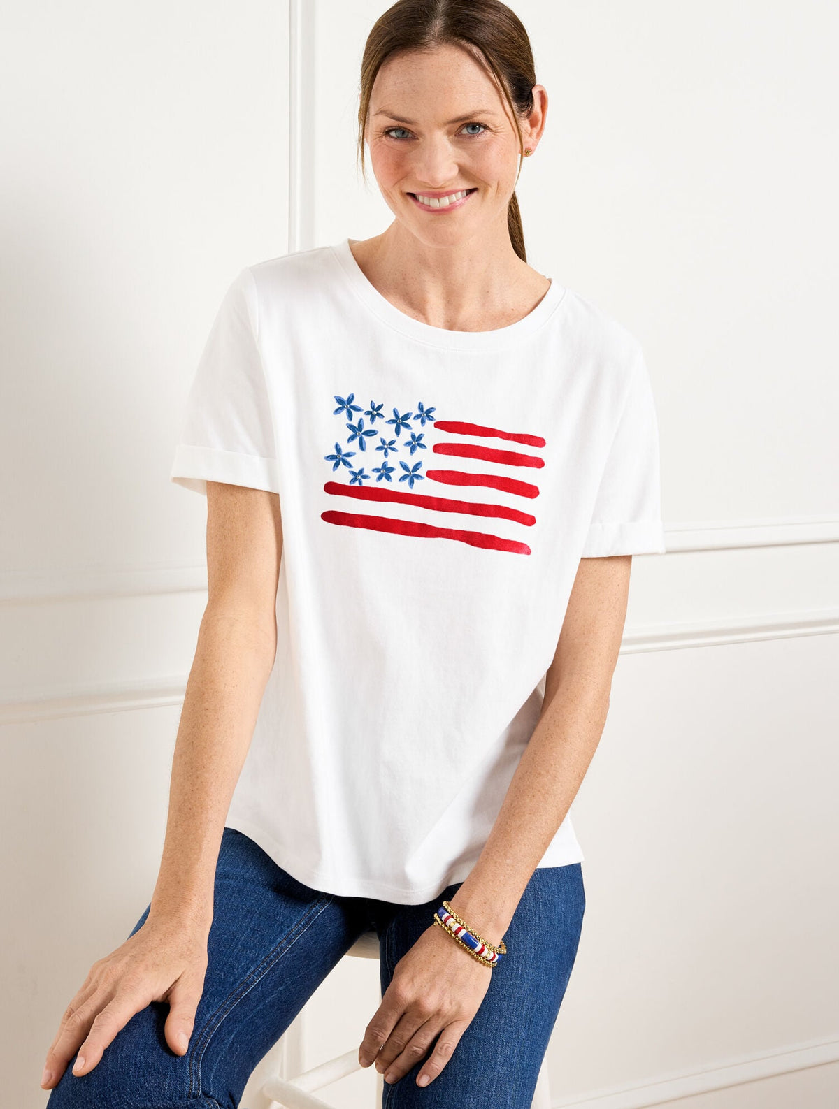 HIGH-LOW CREWNECK TEE - FLAG | Talbots