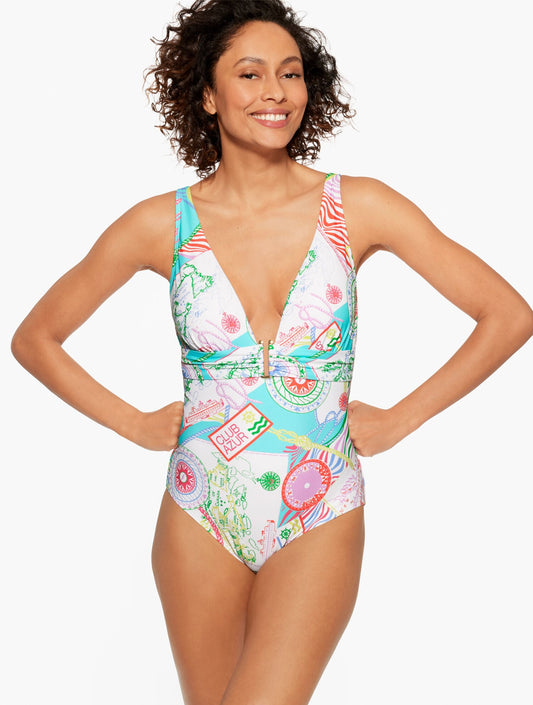 AQUA CLUB V-NECK ONE-PIECE SWIMSUIT - CÔTE D’AZUR | Talbots