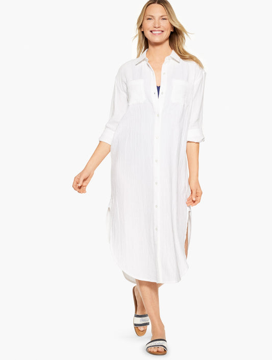 AQUA CLUB GAUZE LONG SHIRT COVER-UP | Talbots