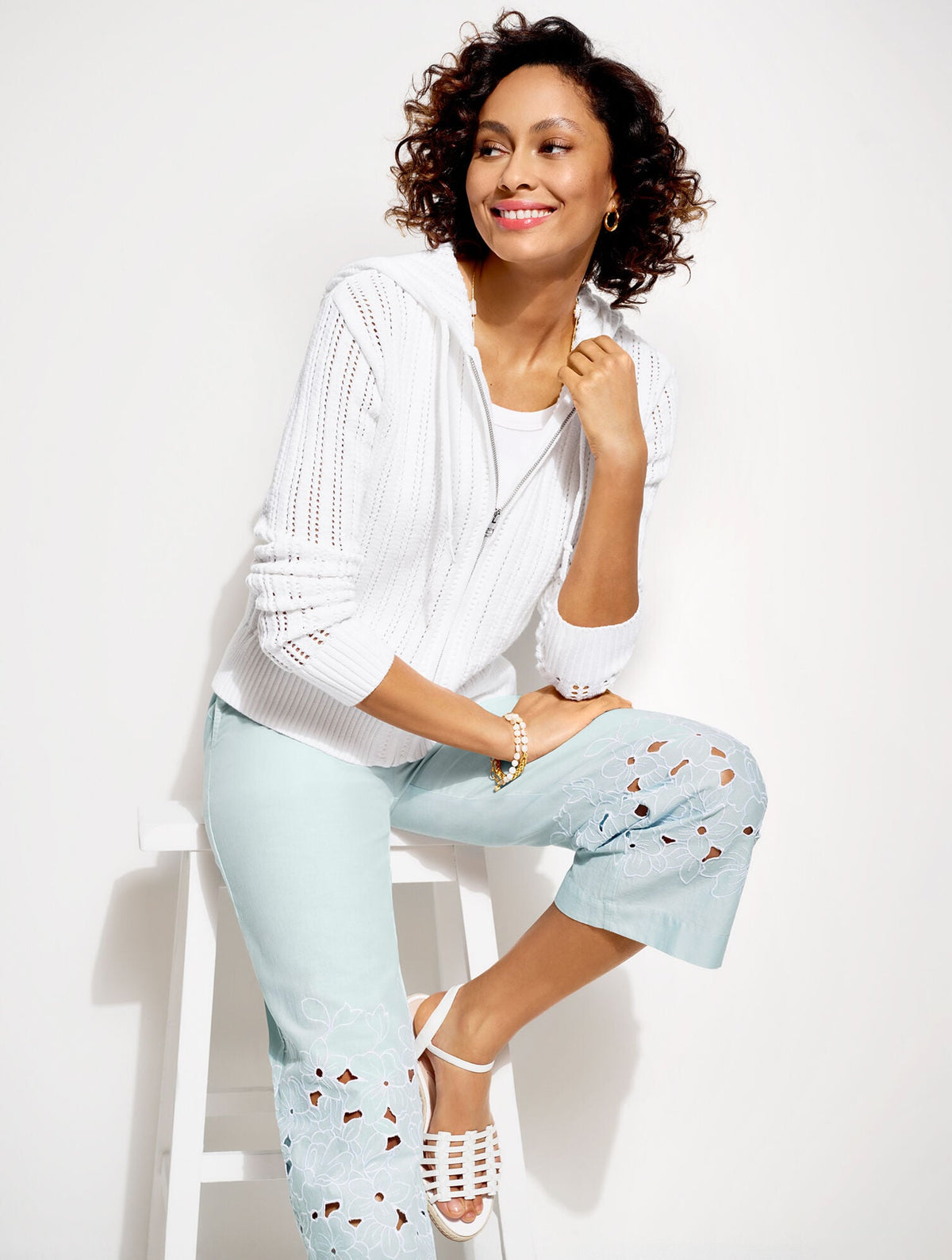 WIDE CROP PULL-ON EMBROIDERED WASHED LINEN PANTS | Talbots