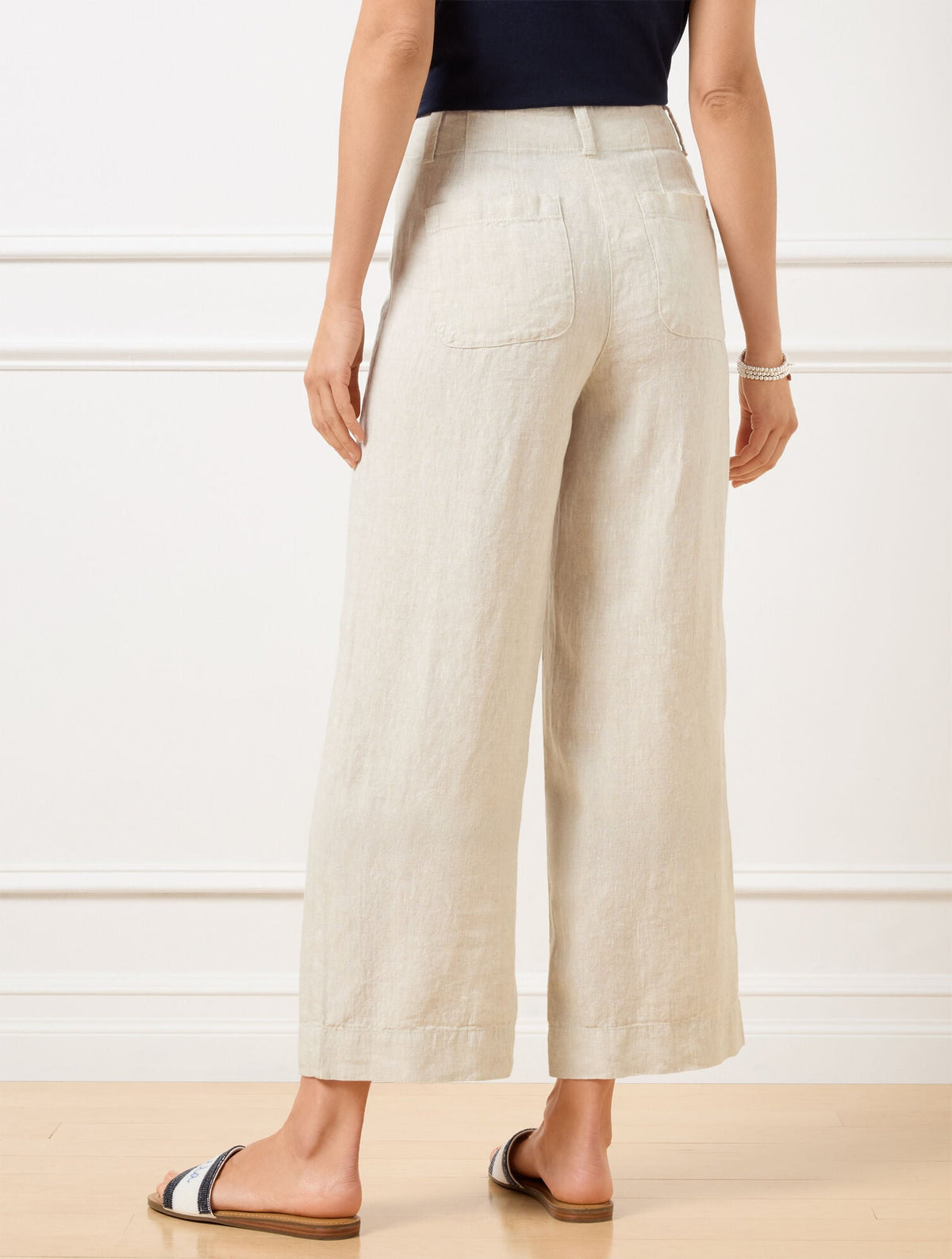 WIDE CROP PATCH POCKET WASHED LINEN PANTS | Talbots