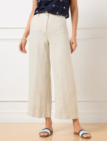 WIDE CROP PATCH POCKET WASHED LINEN PANTS | Talbots