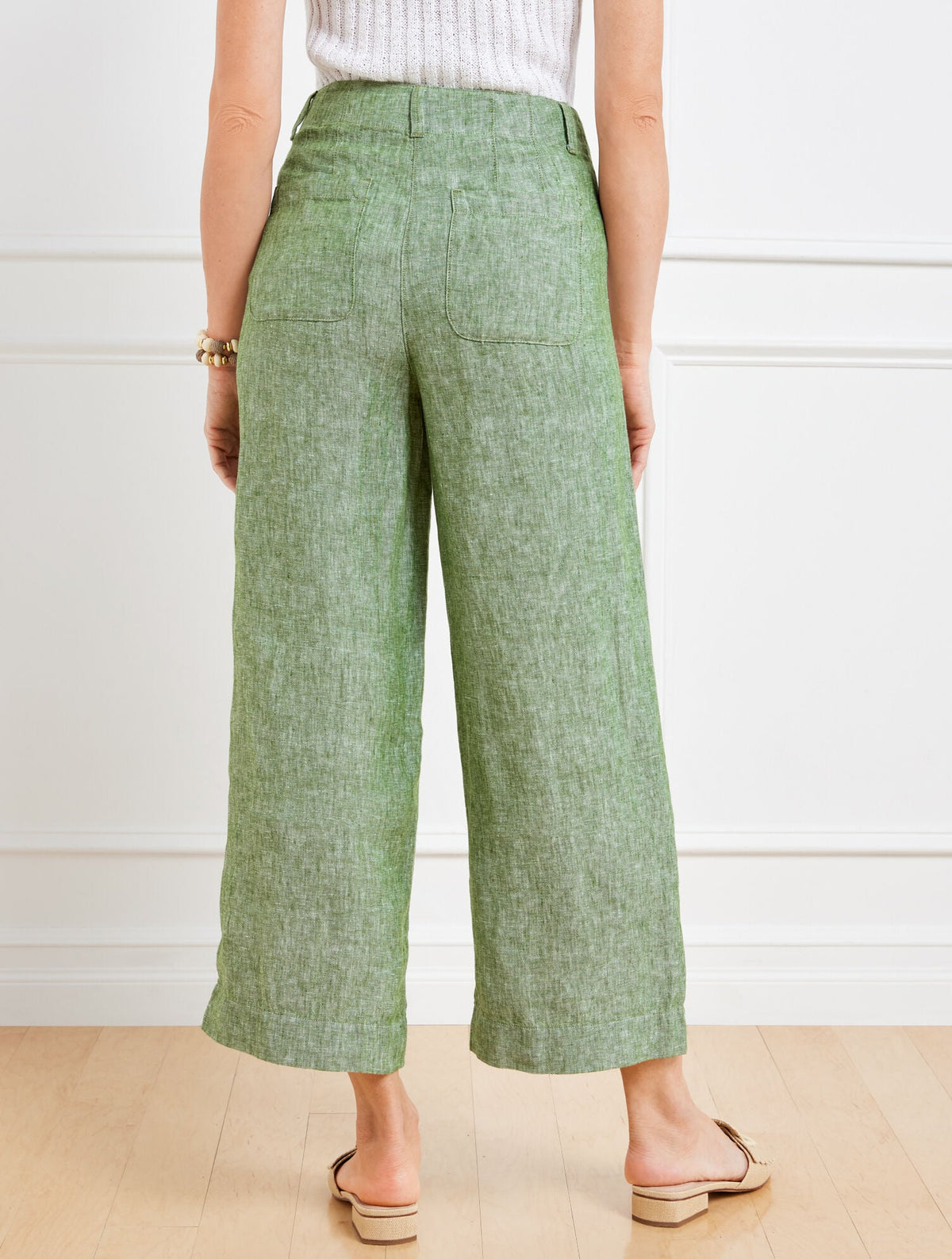 WIDE CROP PATCH POCKET WASHED LINEN PANTS | Talbots