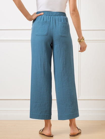WIDE CROP PULL-ON GAUZE PANTS | Talbots