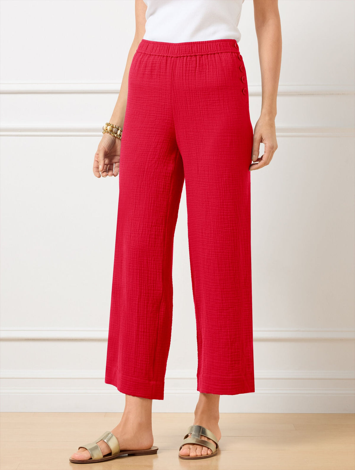 WIDE CROP PULL-ON GAUZE PANTS | Talbots