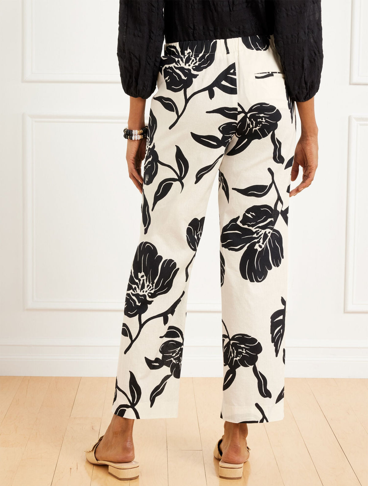 STRAIGHT ANKLE PULL-ON WASHED LINEN PANTS - STUNNING BLOOMS | Talbots