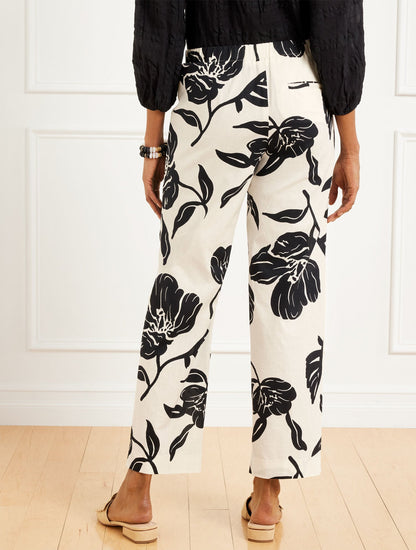 STRAIGHT ANKLE PULL-ON WASHED LINEN PANTS - STUNNING BLOOMS | Talbots