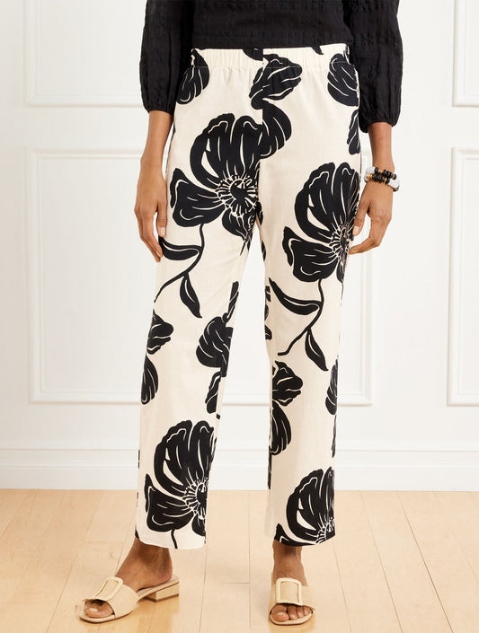 STRAIGHT ANKLE PULL-ON WASHED LINEN PANTS - STUNNING BLOOMS | Talbots