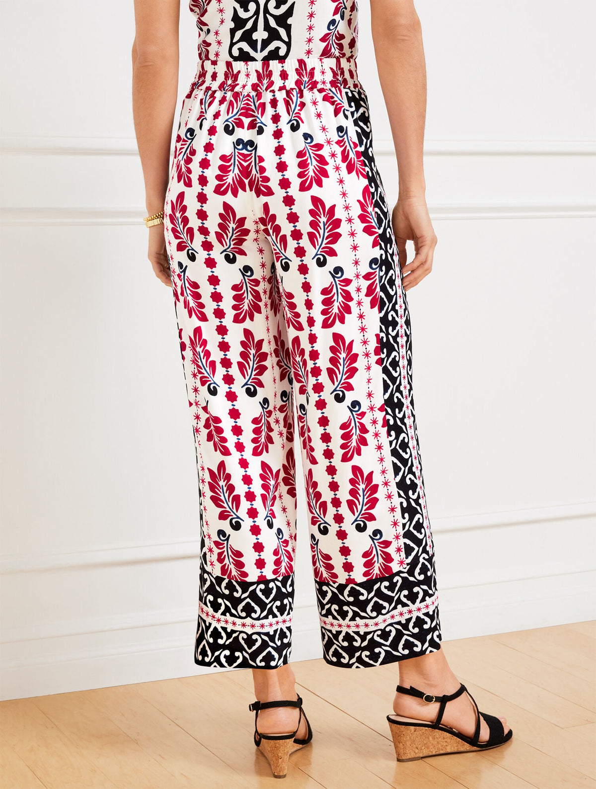 WIDE CROP PULL-ON PANTS - GEOMETRIC PALM | Talbots