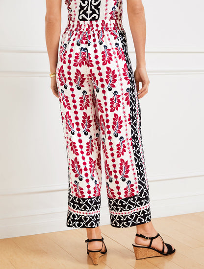 WIDE CROP PULL-ON PANTS - GEOMETRIC PALM | Talbots