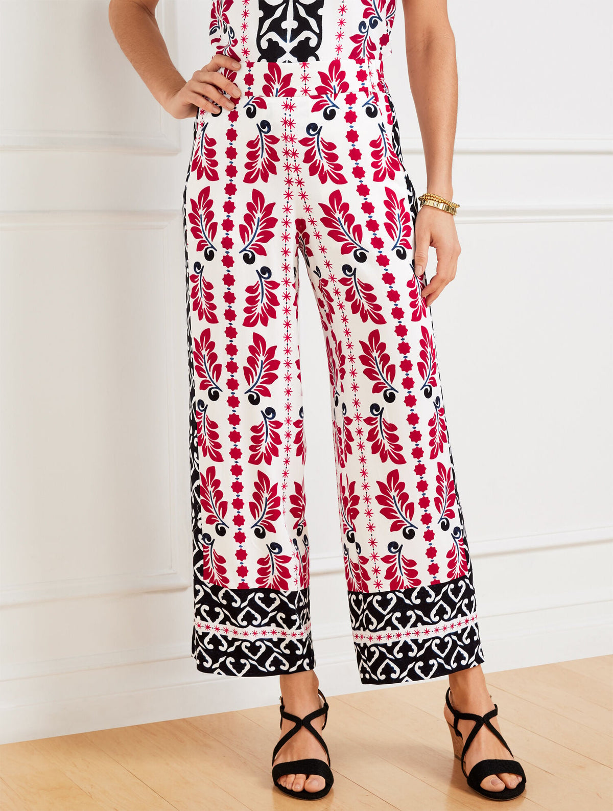WIDE CROP PULL-ON PANTS - GEOMETRIC PALM | Talbots