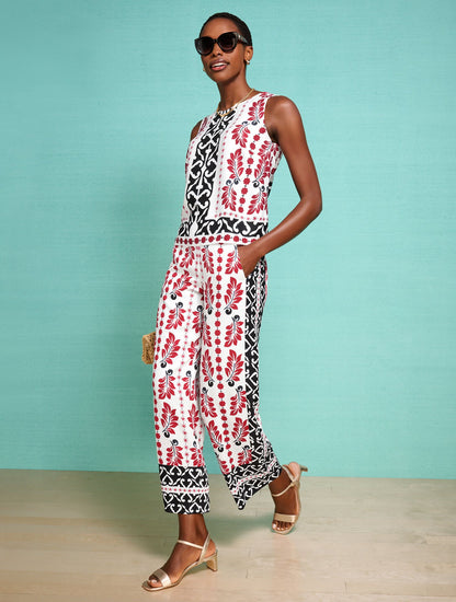 WIDE CROP PULL-ON PANTS - GEOMETRIC PALM | Talbots