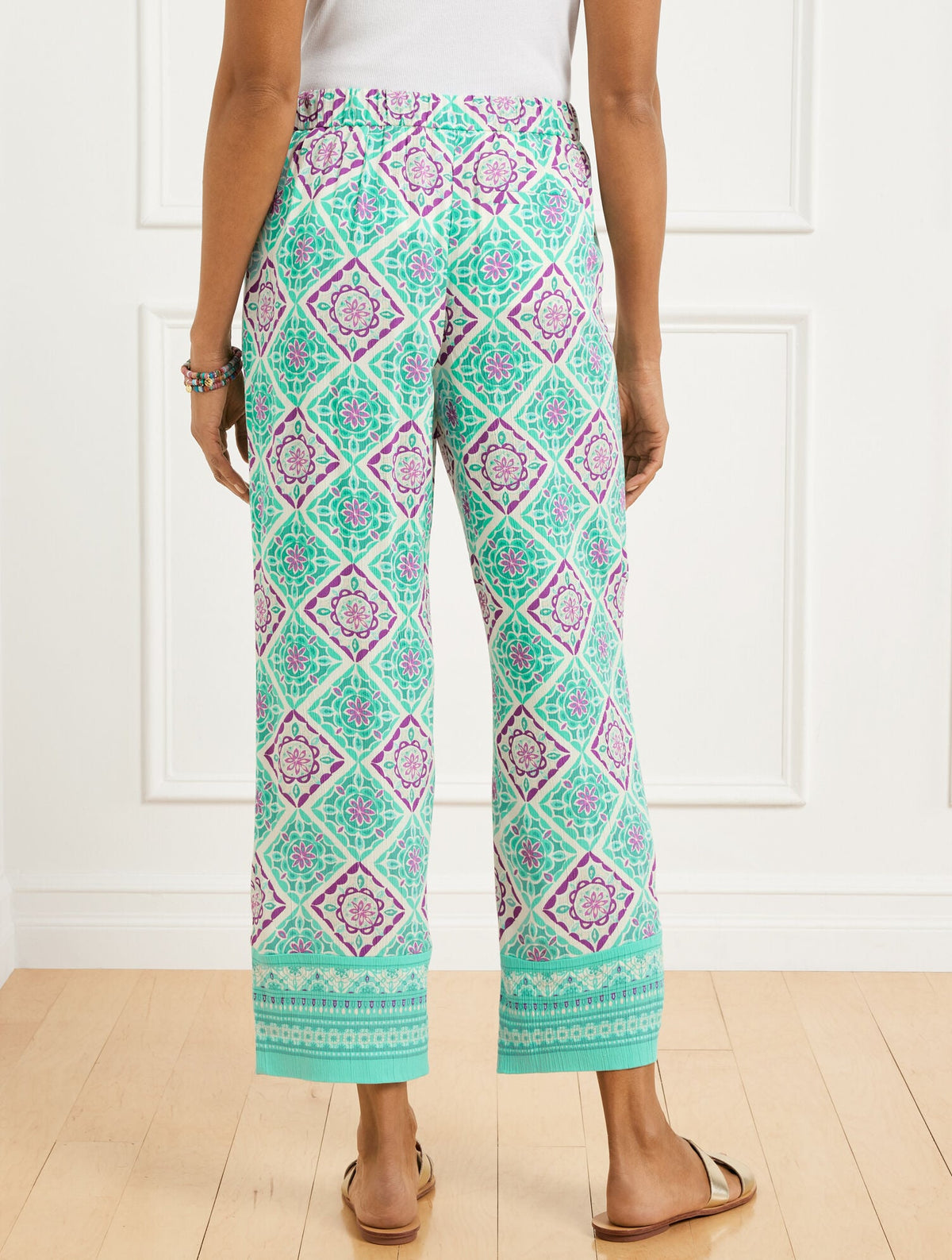 STRAIGHT ANKLE PULL-ON PANTS - MONACO TILES | Talbots