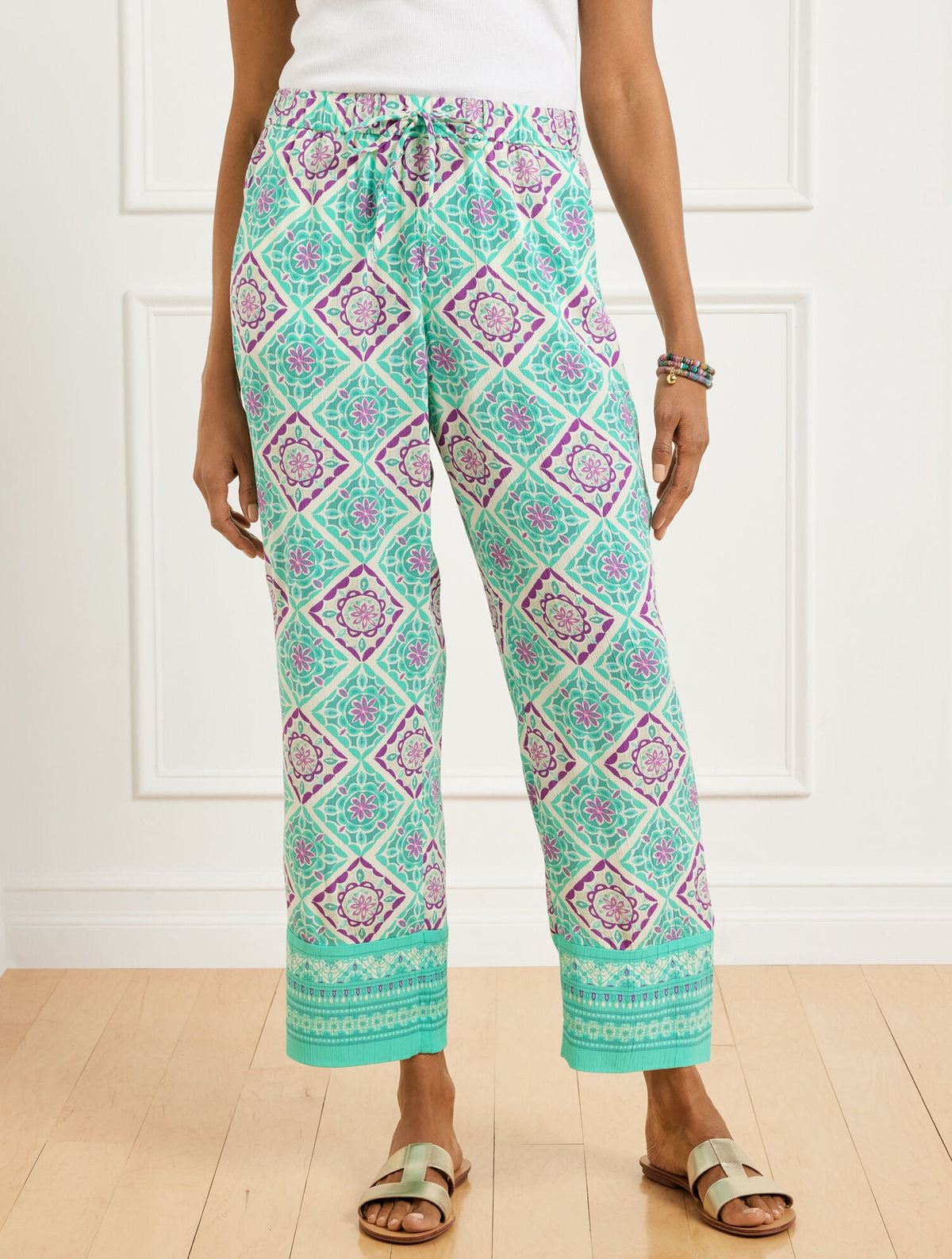 STRAIGHT ANKLE PULL-ON PANTS - MONACO TILES | Talbots