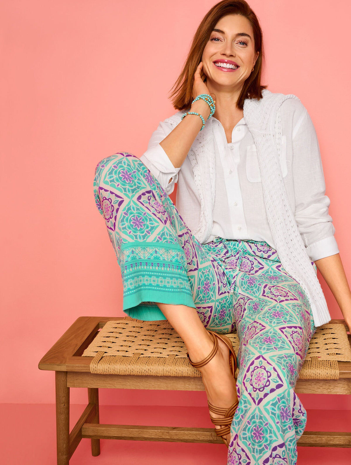 STRAIGHT ANKLE PULL-ON PANTS - MONACO TILES | Talbots