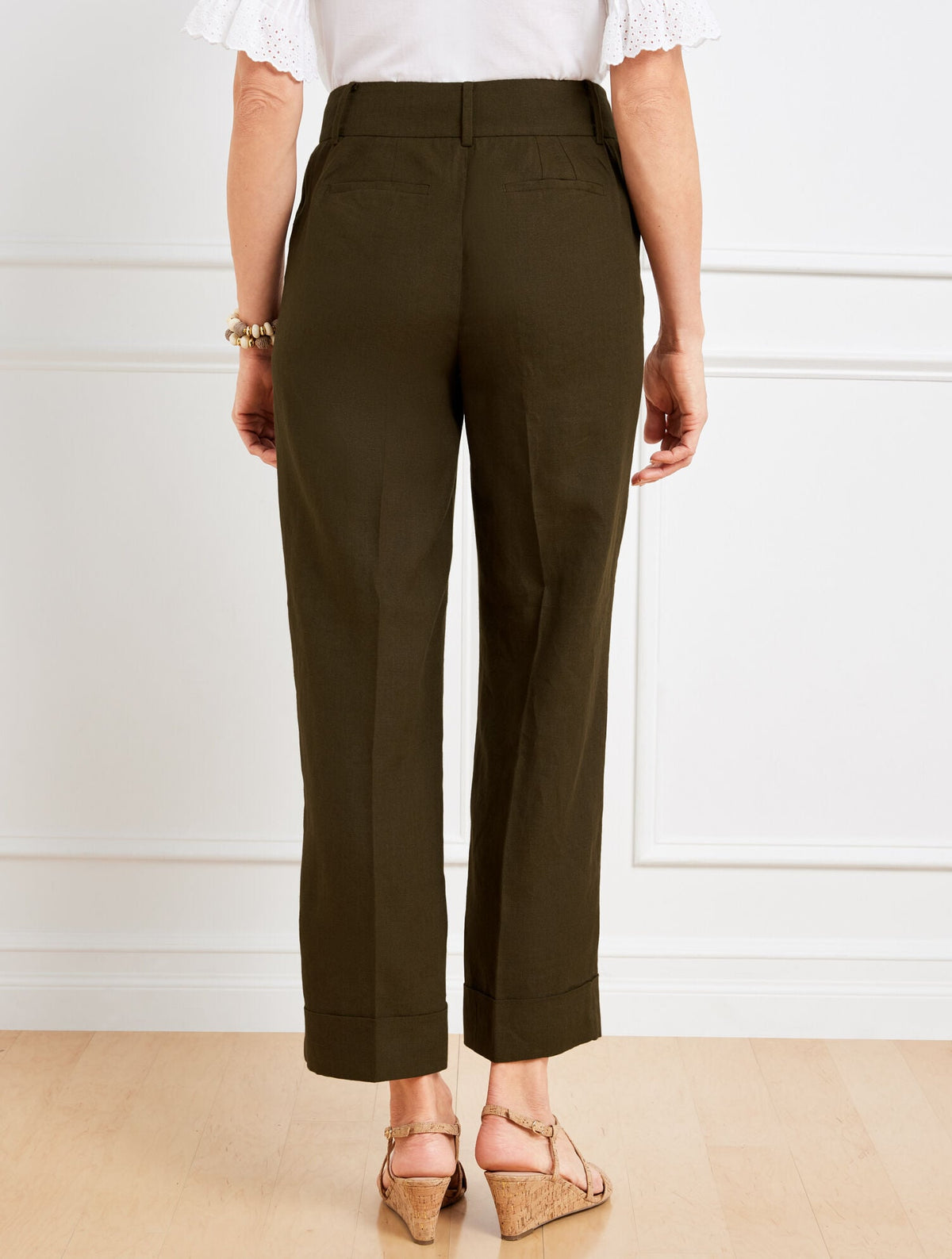 SLIM WIDE ANKLE CUFF LINEN PANTS | Talbots
