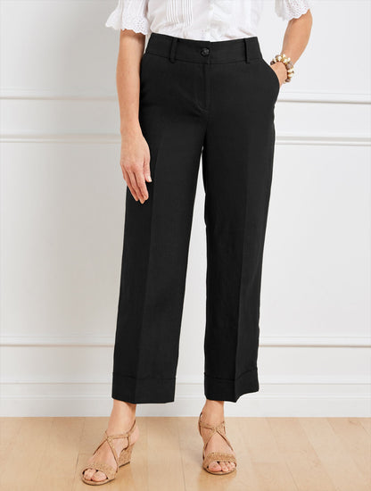 SLIM WIDE ANKLE CUFF LINEN PANTS | Talbots