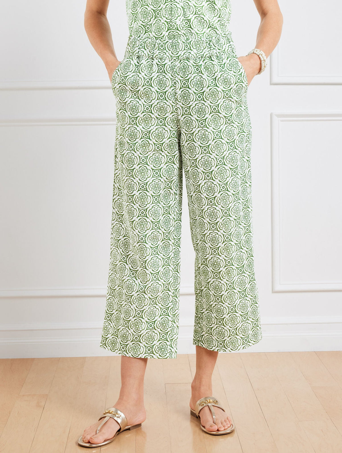 WIDE CROP WASHED LINEN PANTS - PRETTY MEDALLION | Talbots