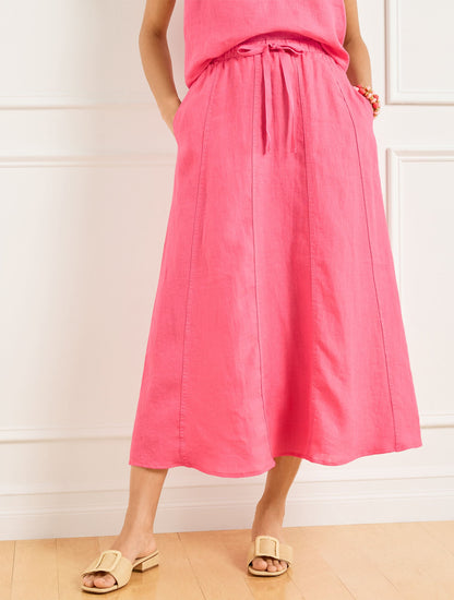 LINEN DRAWSTRING MIDI SKIRT | Talbots
