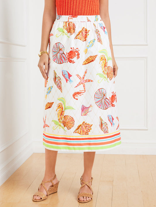 MODERN POPLIN FIT & FLARE MIDI SKIRT - UNDERWATER WORLD | Talbots
