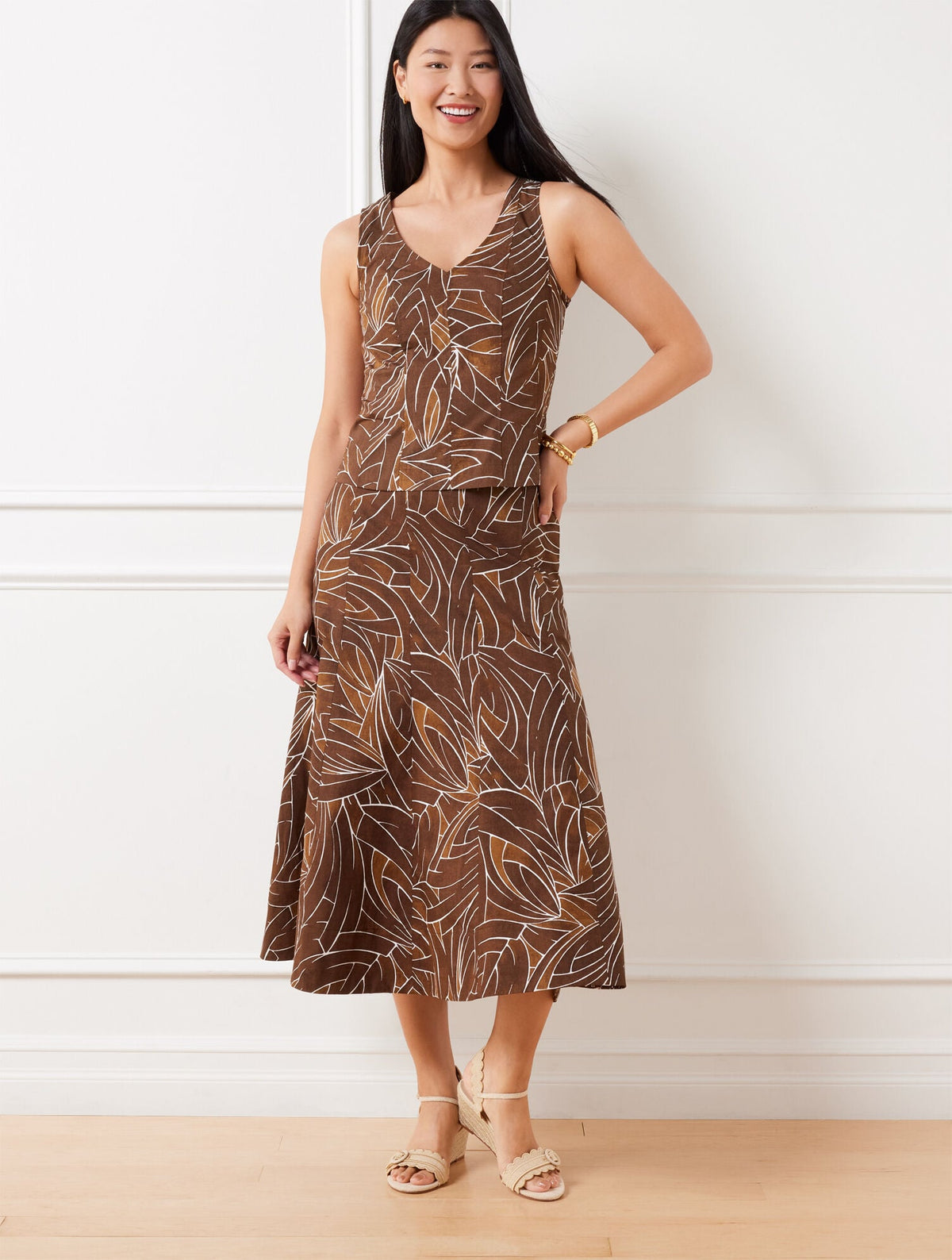 MODERN POPLIN SEAMED MIDI SKIRT - LIVELY LINES | Talbots