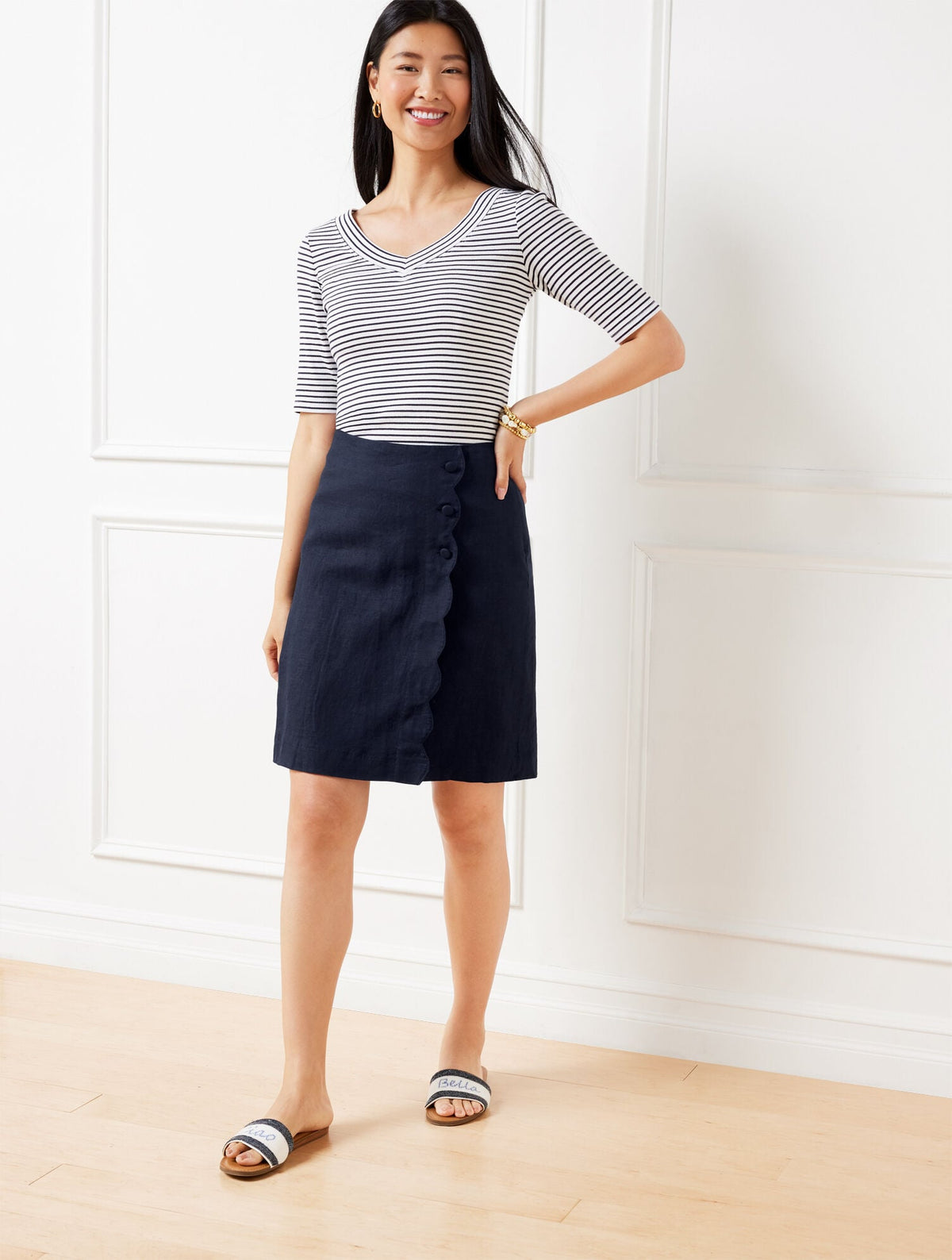 SCALLOP WRAP LINEN SKIRT | Talbots