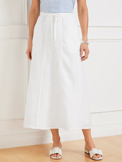 LINEN DRAWSTRING MIDI SKIRT - WHITE | Talbots