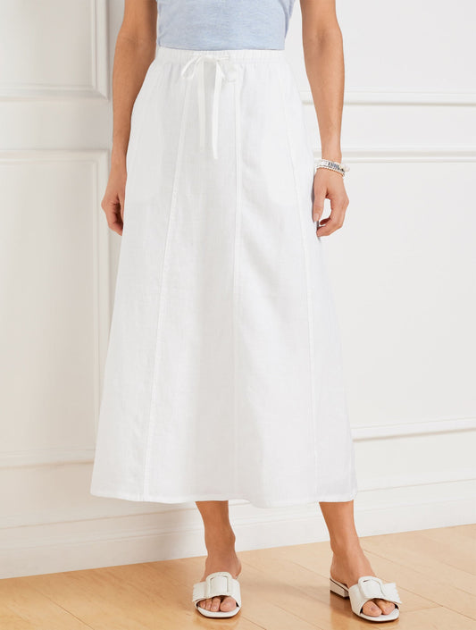 LINEN DRAWSTRING MIDI SKIRT - WHITE | Talbots