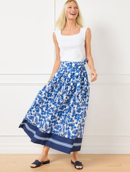 PIPER PLEATED PATIO MAXI SKIRT - FLORAL PALMS | Talbots