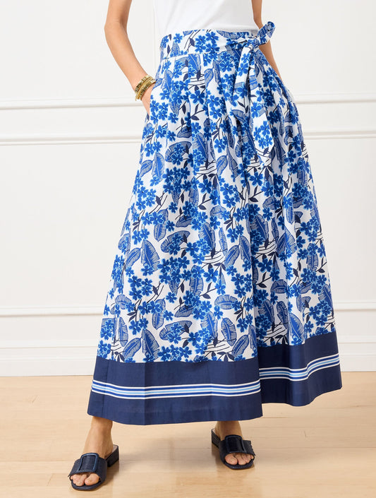 PIPER PLEATED PATIO MAXI SKIRT - FLORAL PALMS | Talbots