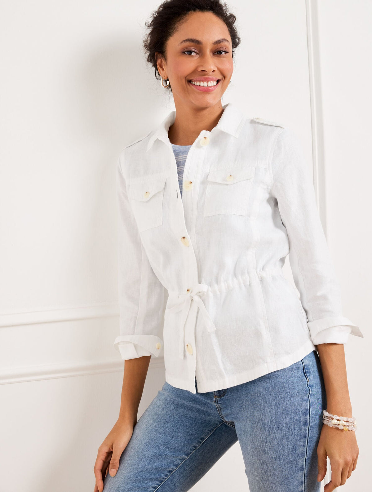 WASHED LINEN SHIRT JACKET - WHITE | Talbots