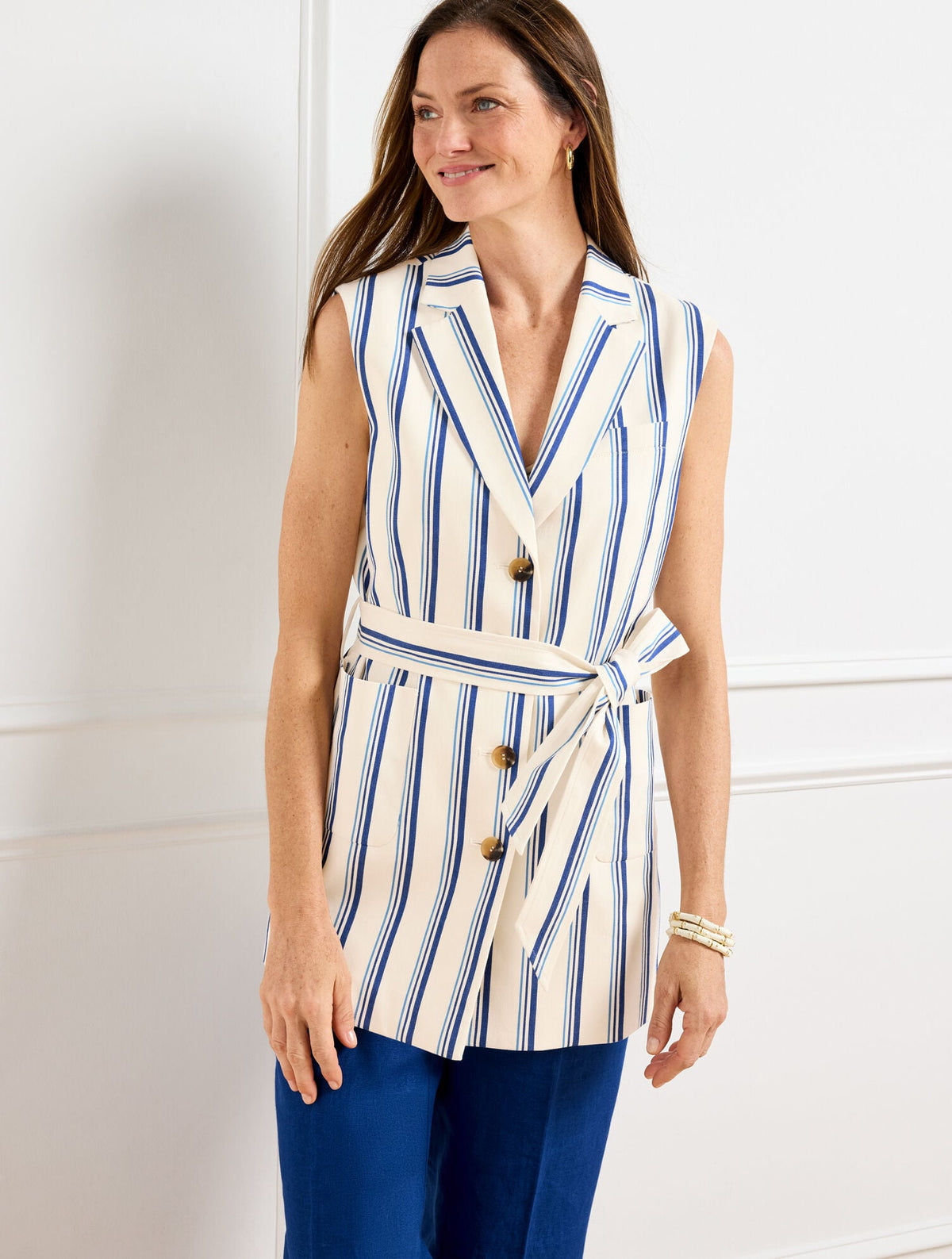 BELTED VEST - BEACH STRIPE | Talbots