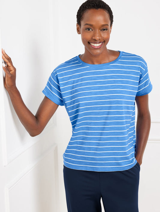 SUPERSOFT SLUB CREWNECK TEE - BASELINE STRIPE | Talbots