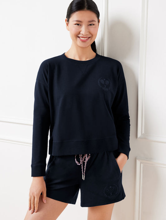 MODAL FRENCH TERRY EMBROIDERED CREST SWEATSHIRT | Talbots
