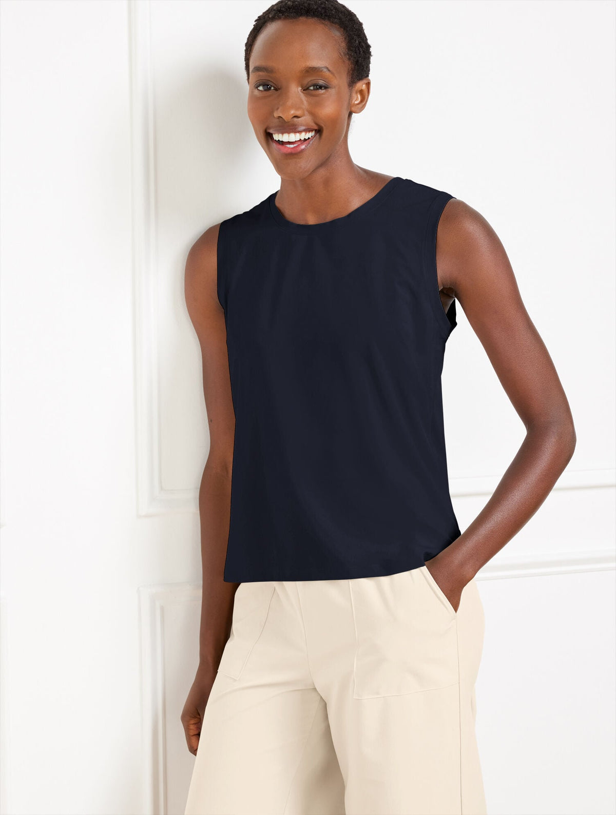 LIGHTWEIGHT WOVEN STRETCH TANK - LASER CUT | Talbots