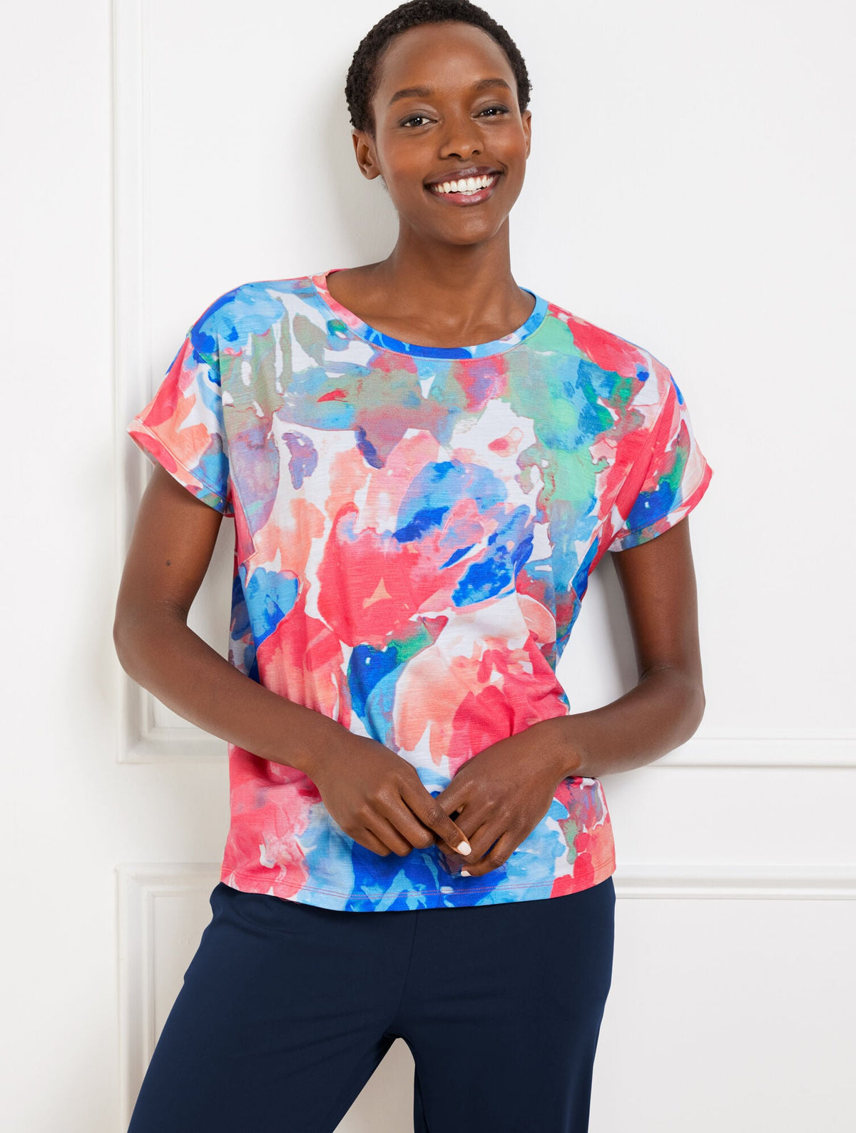 SUPERSOFT SLUB CREWNECK TEE - PAINTED FLOWERS | Talbots