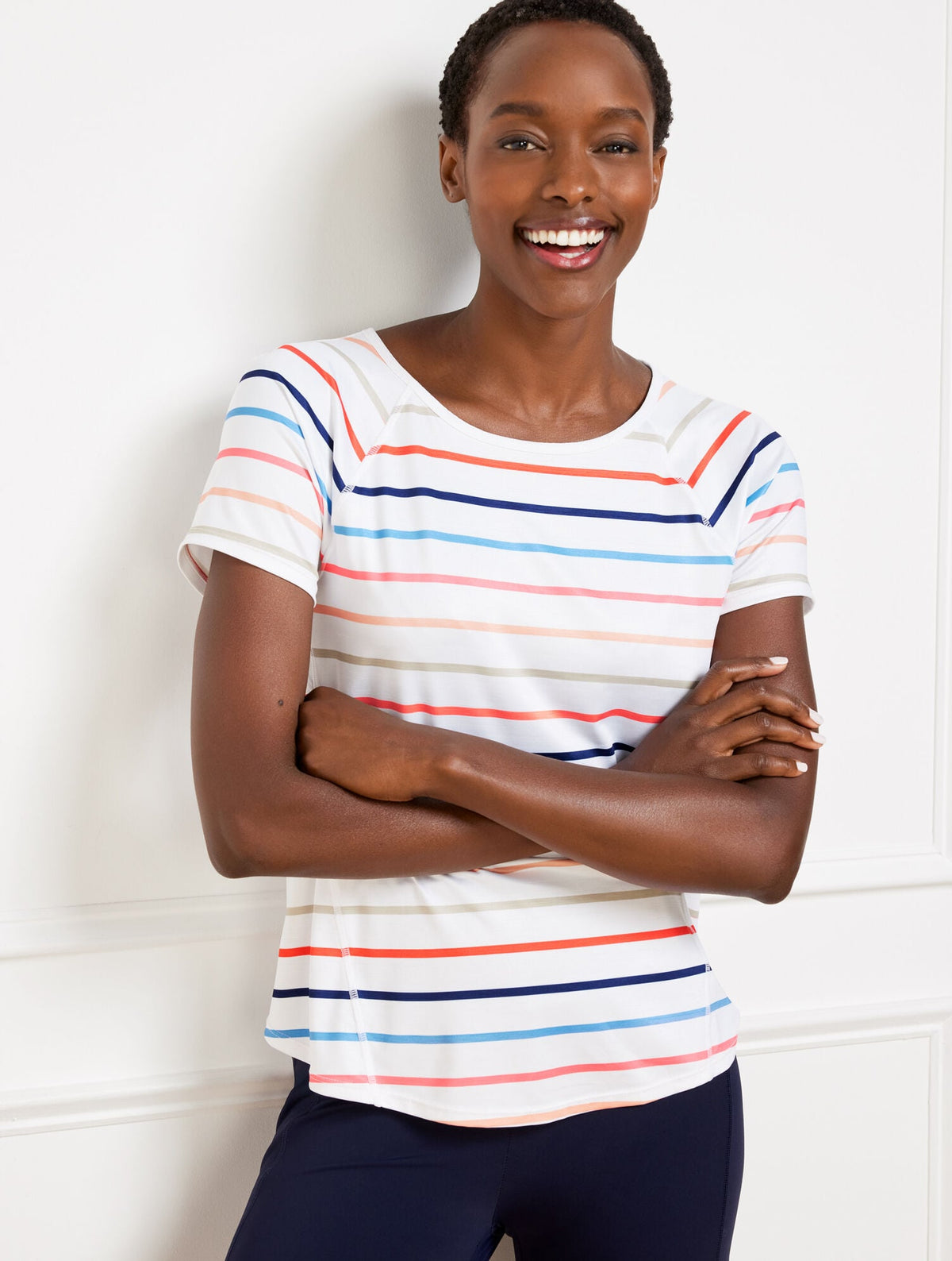 COOL SLUB ACTIVE SHORT SLEEVE TEE - MATCH STRIPE | Talbots
