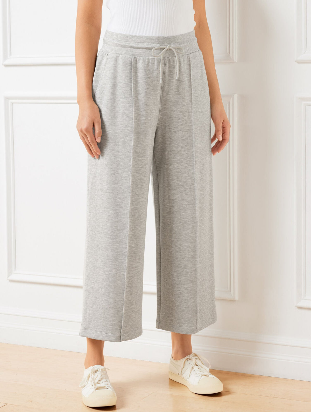 AIRKNIT STRETCH WIDE CROP PANTS - GREY SKY HEATHER | Talbots