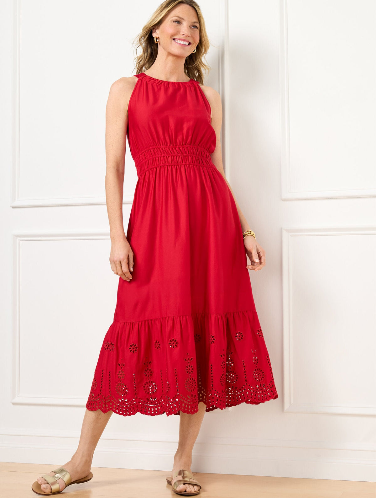 EYELET HALTER FIT & FLARE DRESS | Talbots
