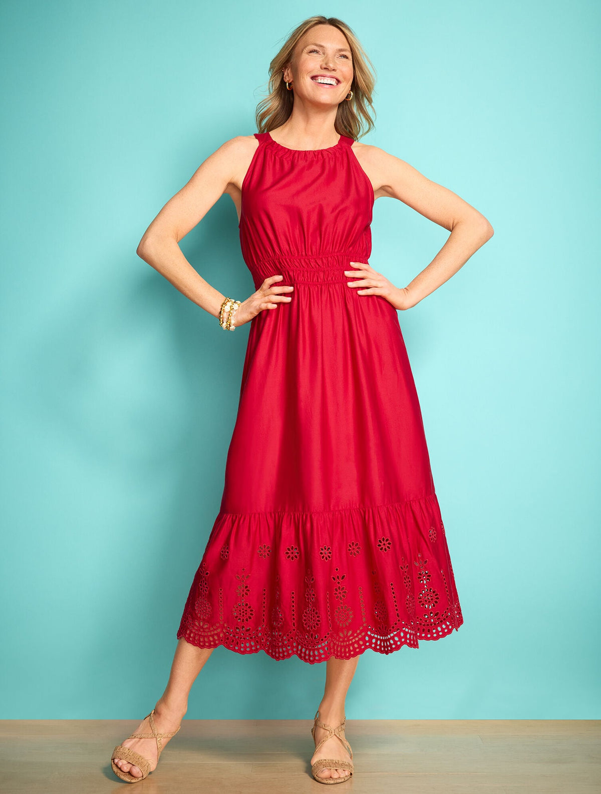 EYELET HALTER FIT & FLARE DRESS | Talbots