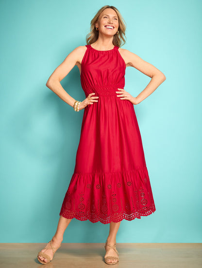 EYELET HALTER FIT & FLARE DRESS | Talbots